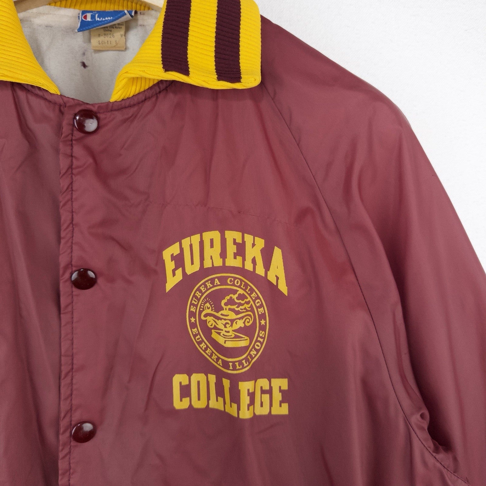 70’s Vtg Champion Eureka College Nylon Varsity Jacket Medium Snap Front Made USA
