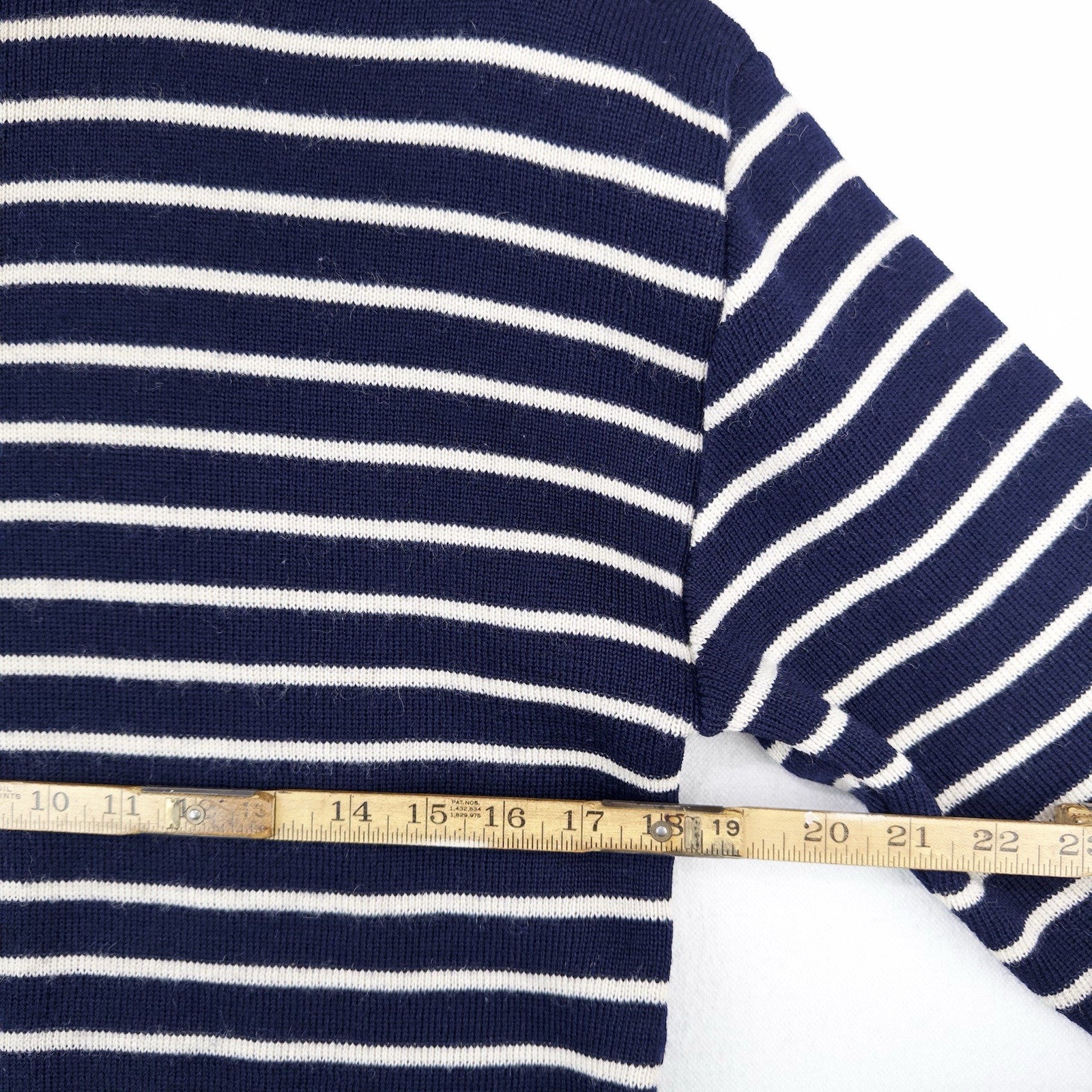 70’s Saint James Wool Sweater Bretone Stripe Button Shoulder Made France Blue M