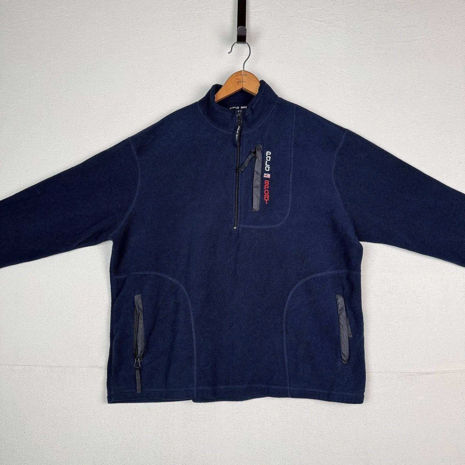 Vintage 90s Polo Sport Ralph Lauren 1/4 Zip Jacket Mens XL Blue Fleece Spellout