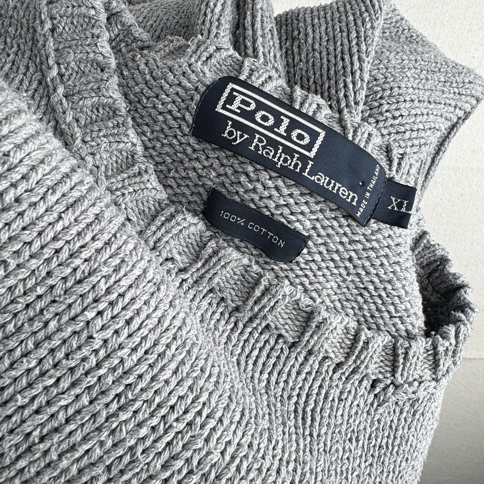 90’s Vintage Polo Ralph Lauren Knit Sweater Men’s XL Gray Cotton Crew Neck