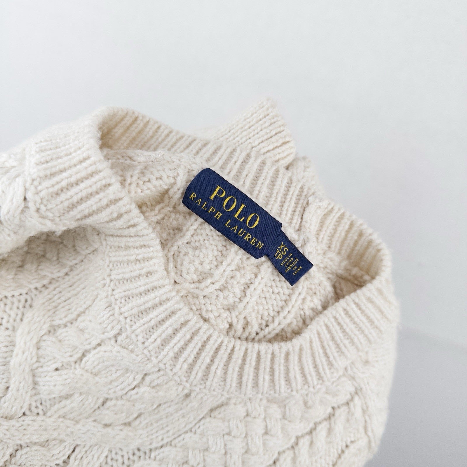Polo Ralph Lauren Cream Cable Knit Fisherman's Sweater Women’s XS Side Vents