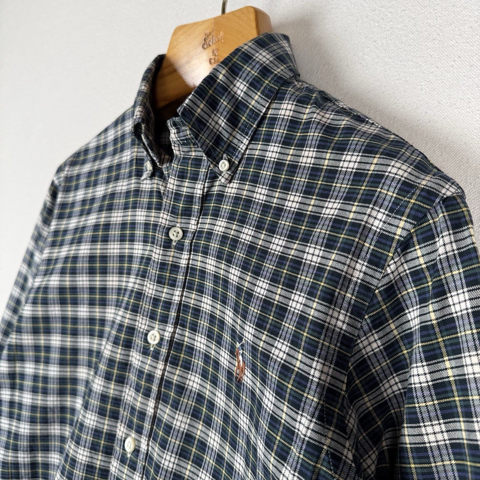 Polo Ralph Lauren Shirt Men’s Classic Fit S Flesh Pony Plaid Button Blue Oxford