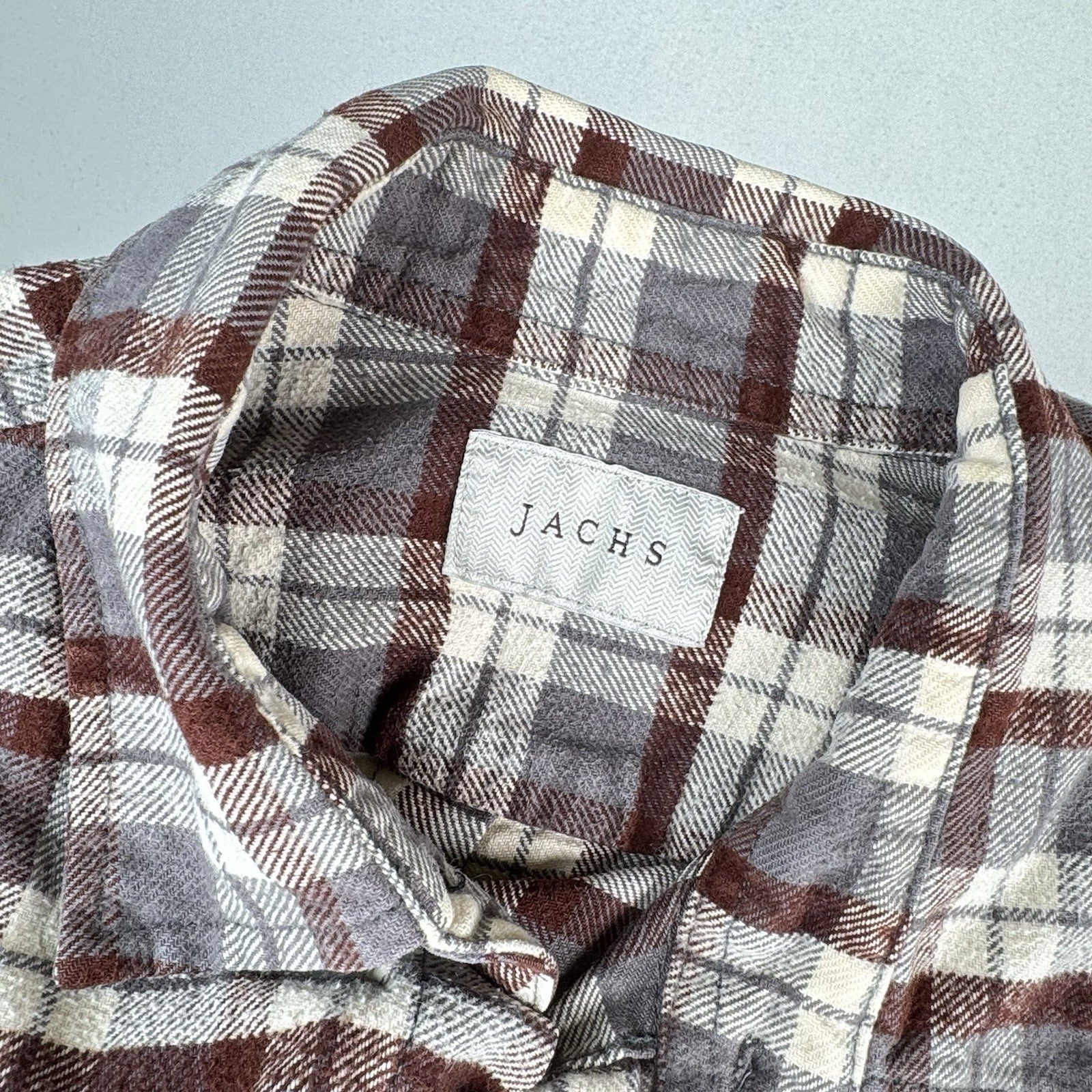 Jachs Men’s Large XL Cream Brown Gray Heritage Thick Material Flannel Button Up