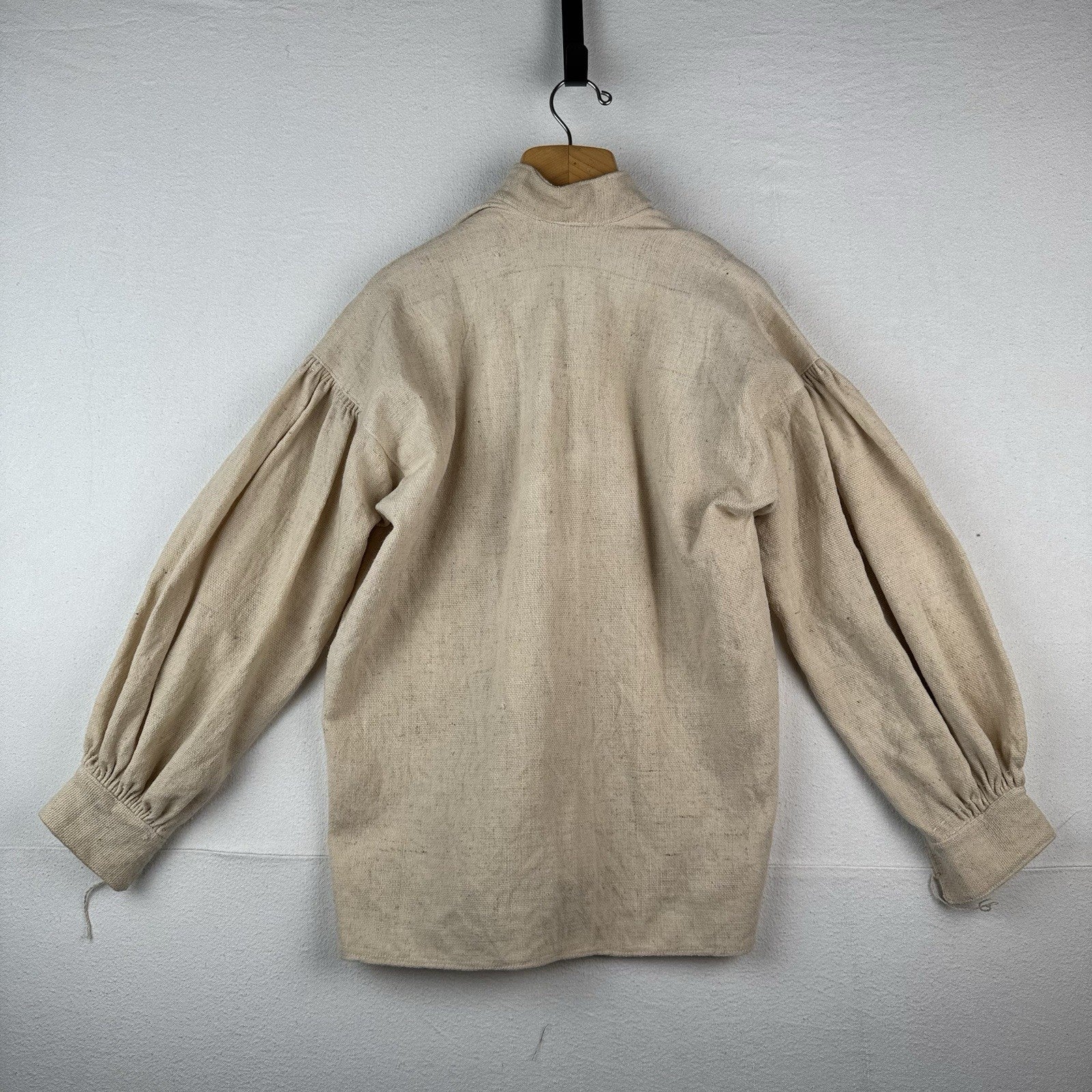 Handmade Linen V-neck Balloon Sleeve Tunic Beige Vintage Poet Shirt 42” Chest