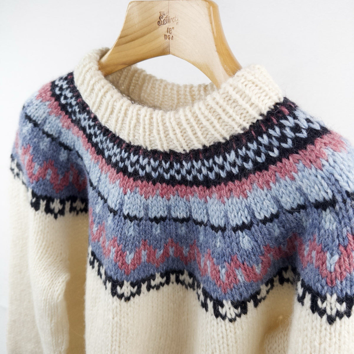 80’s Vtg Stockholm Fair Isle Nordic Yoke Wool Sweater Chunky Denmark Knit Large