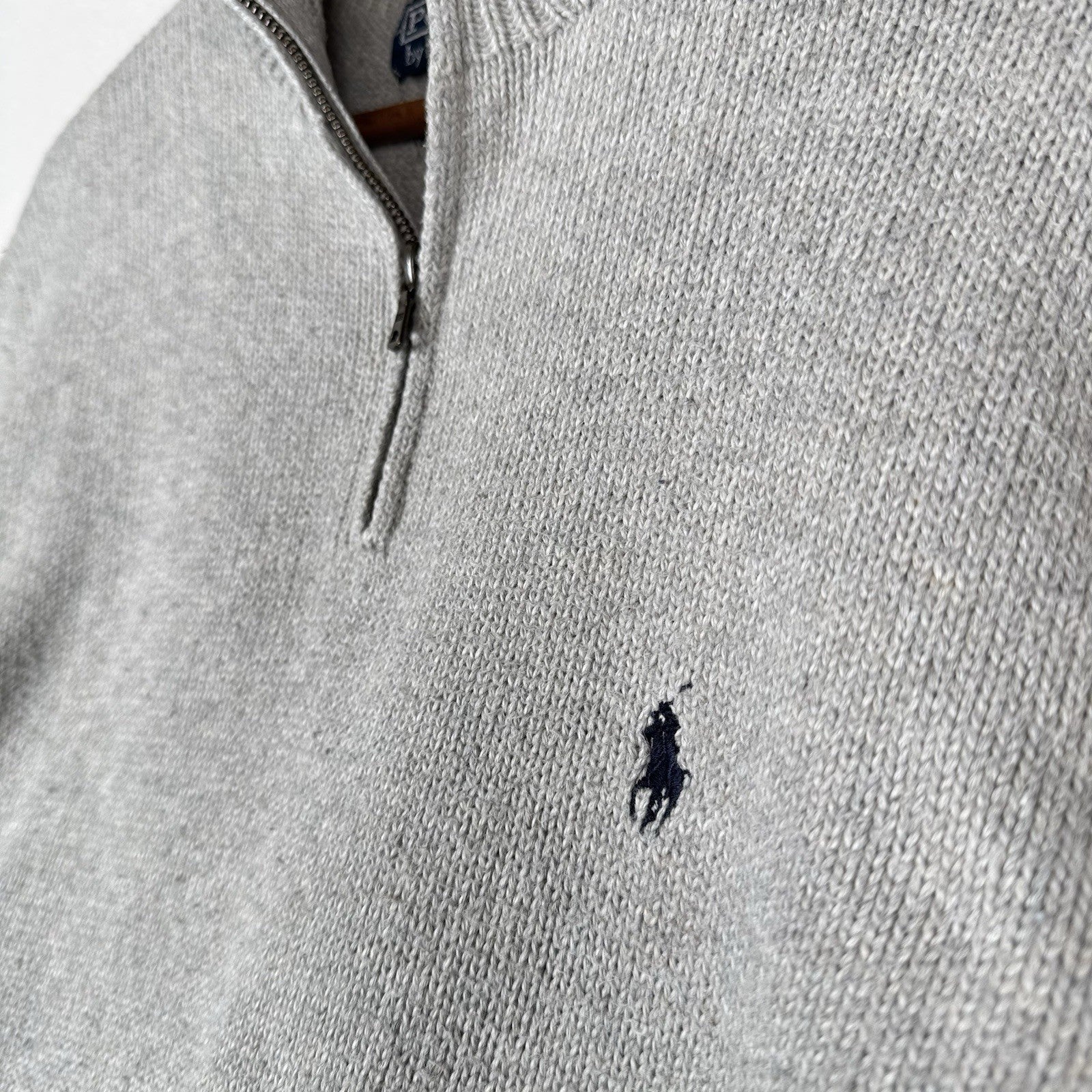 Vintage Polo Ralph Lauren Men’s 1/4 Zip Gray Cotton Knit Sweater Large