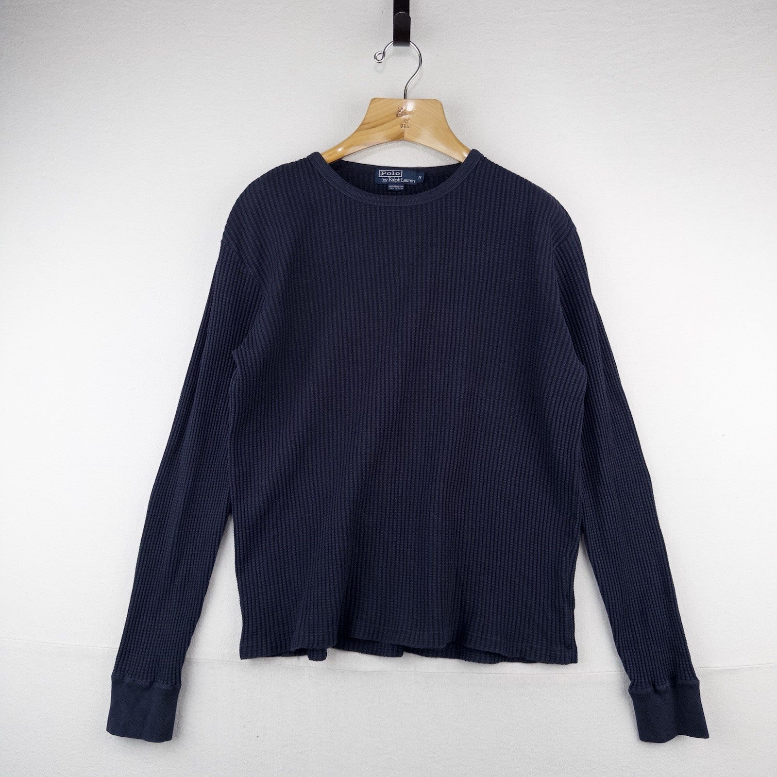 90’s Vtg Polo Ralph Lauren Mens M Waffle Knit Thermal Long Sleeve Shirt Navy