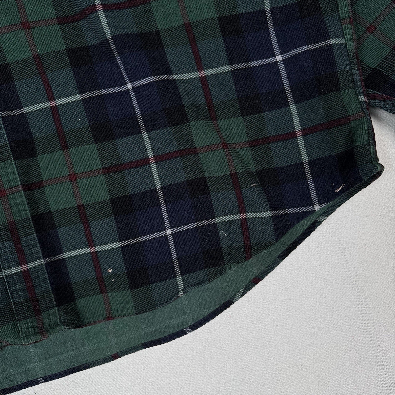 LL Bean Corduroy Blue Green Plaid Men’s 2XL Work Chore Shirt *Lightly Distressed