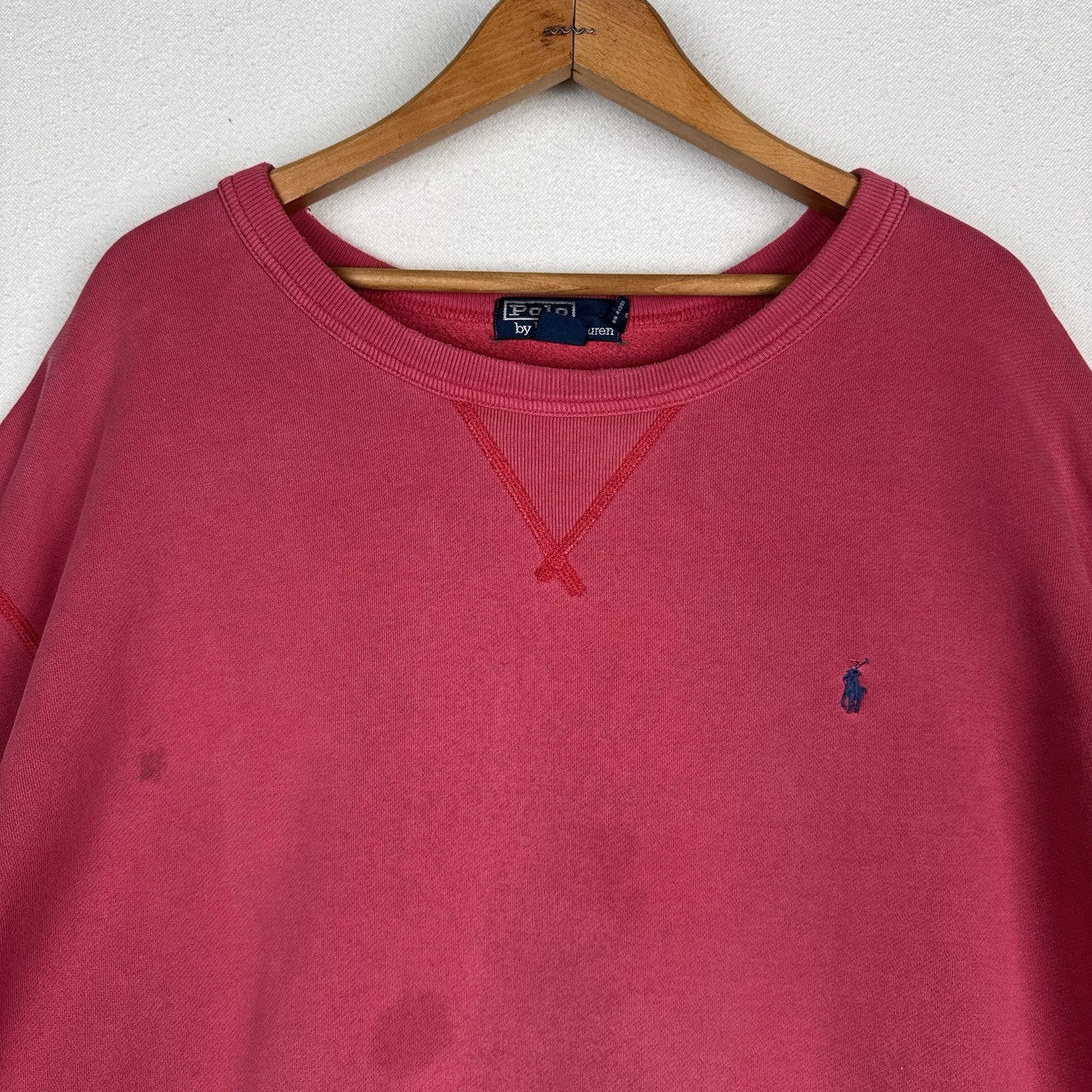Vintage Polo Ralph Lauren Distressed Faded Pink Crewneck Sweatshirt Men’s XL