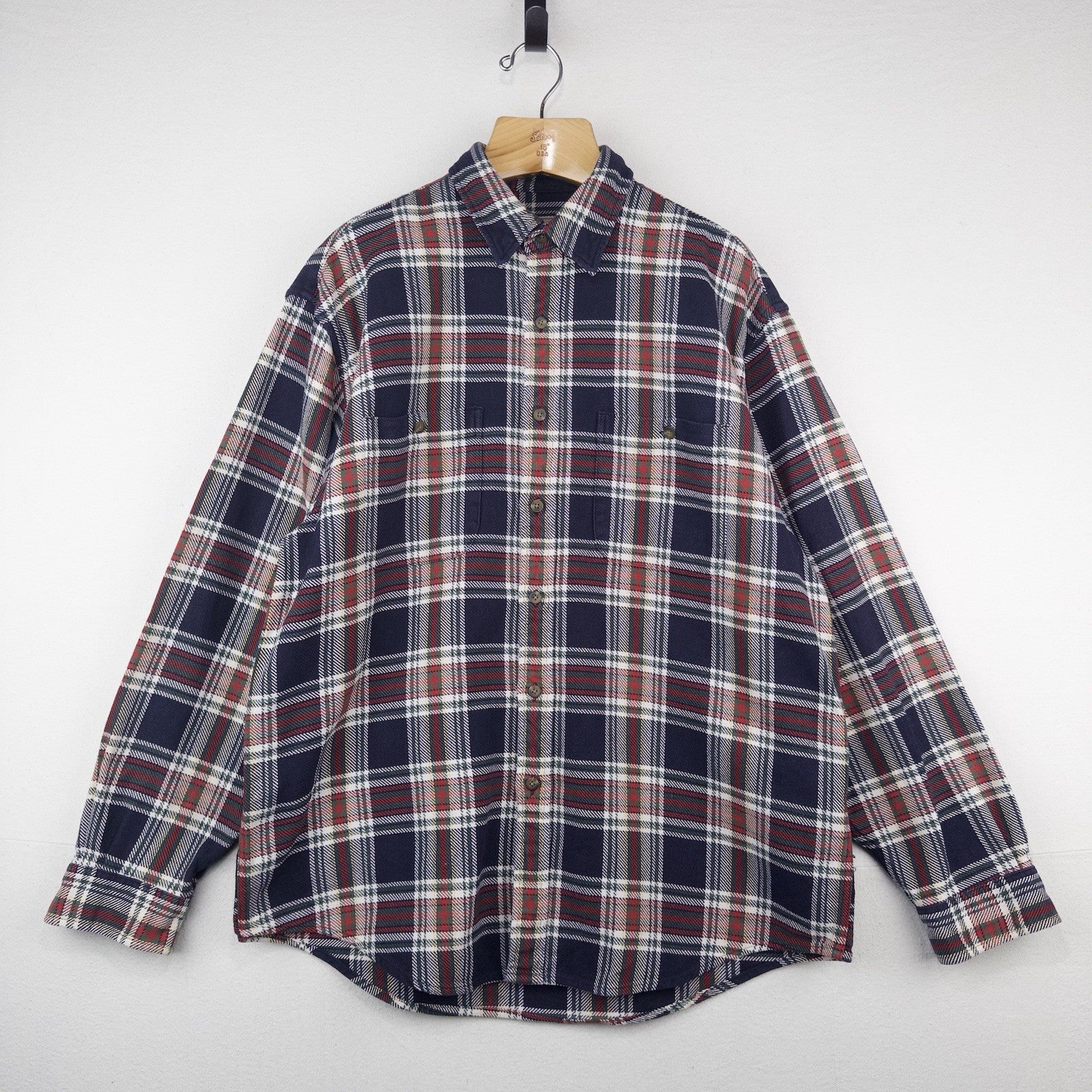 90’s Vtg Eddie Bauer Heavy Plaid Flannel Long Sleeve Button Up Shirt Mens L
