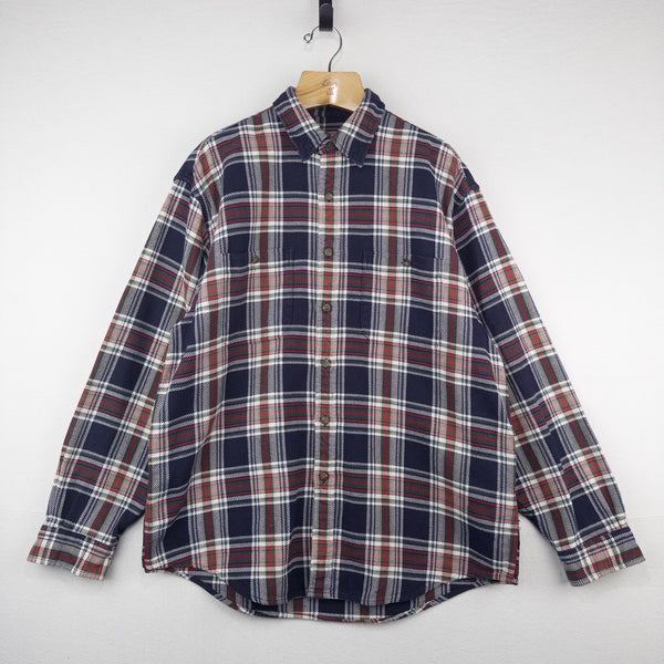 90’s Vtg Eddie Bauer Heavy Plaid Flannel Long Sleeve Button Up Shirt Mens L