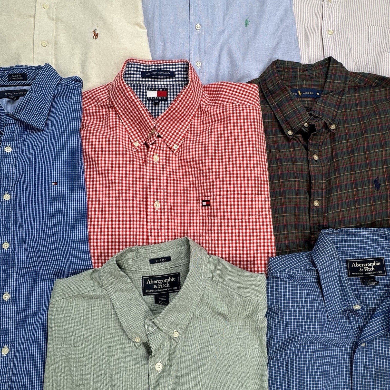 Lot of 10 Ralph Lauren, Tommy, Abercrombie Long Sleeve Oxford Shirts M,L,XL,2XL