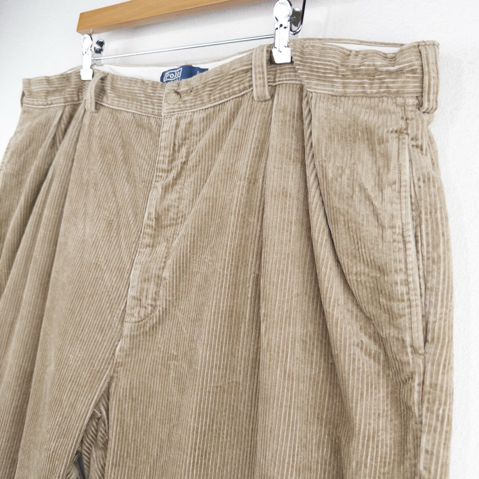 90’s Vtg Polo Ralph Lauren Andrew Corduroy Pant Mens 44x30 Tan Pleated