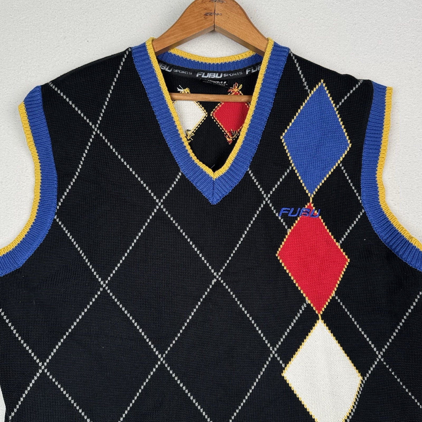 Vintage Fubu Argyle Sweater Vest Black Mens’s Size Large