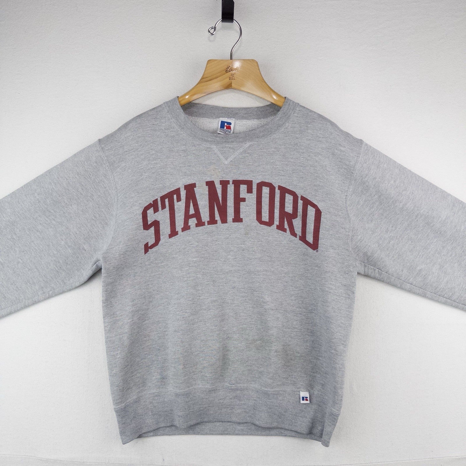 90’s Vtg Stanford Russell Gray Sweatshirt Mens Small Spellout Crewneck Made USA