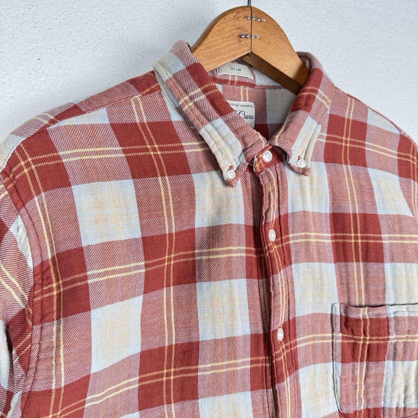 J.Crew Shirt Men’s L Double Weave Slim Fit Plaid Shirt Burnt Orange Red