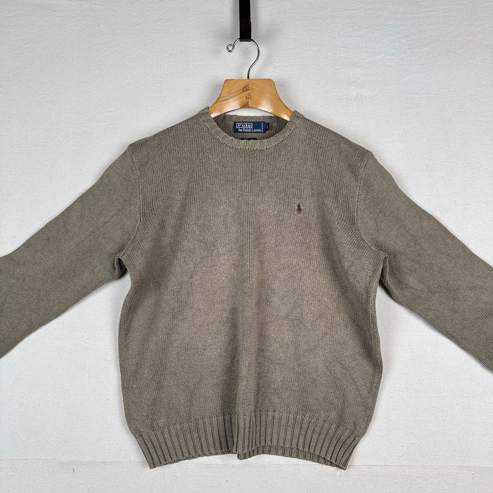 90’s Vintage Polo Ralph Lauren Sweater Men’s Large Khaki Beige Knit Pullover