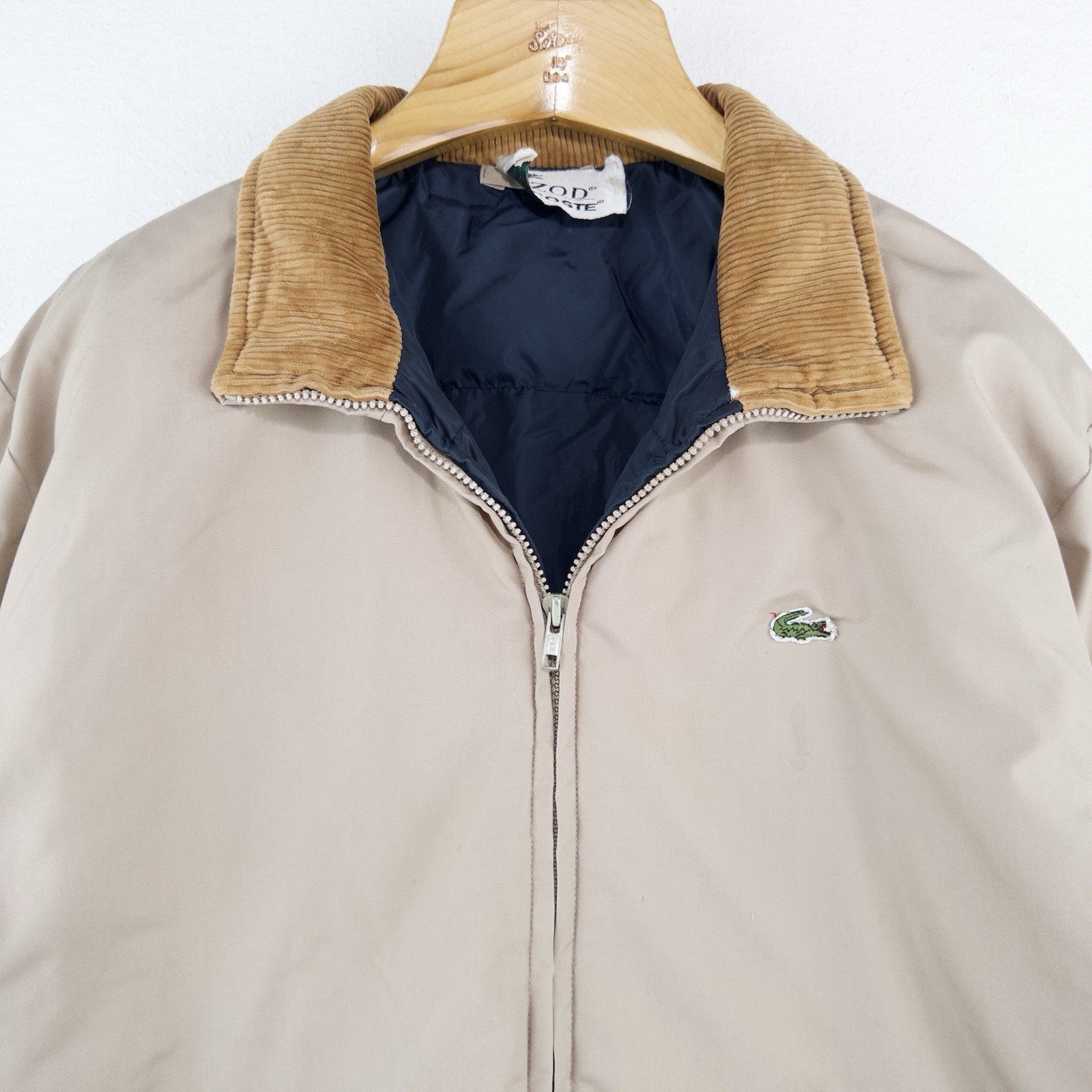 80’s Vtg IZOD Lacoste Bomber Jacket Men’s Large Quilted Down Corduroy Collar