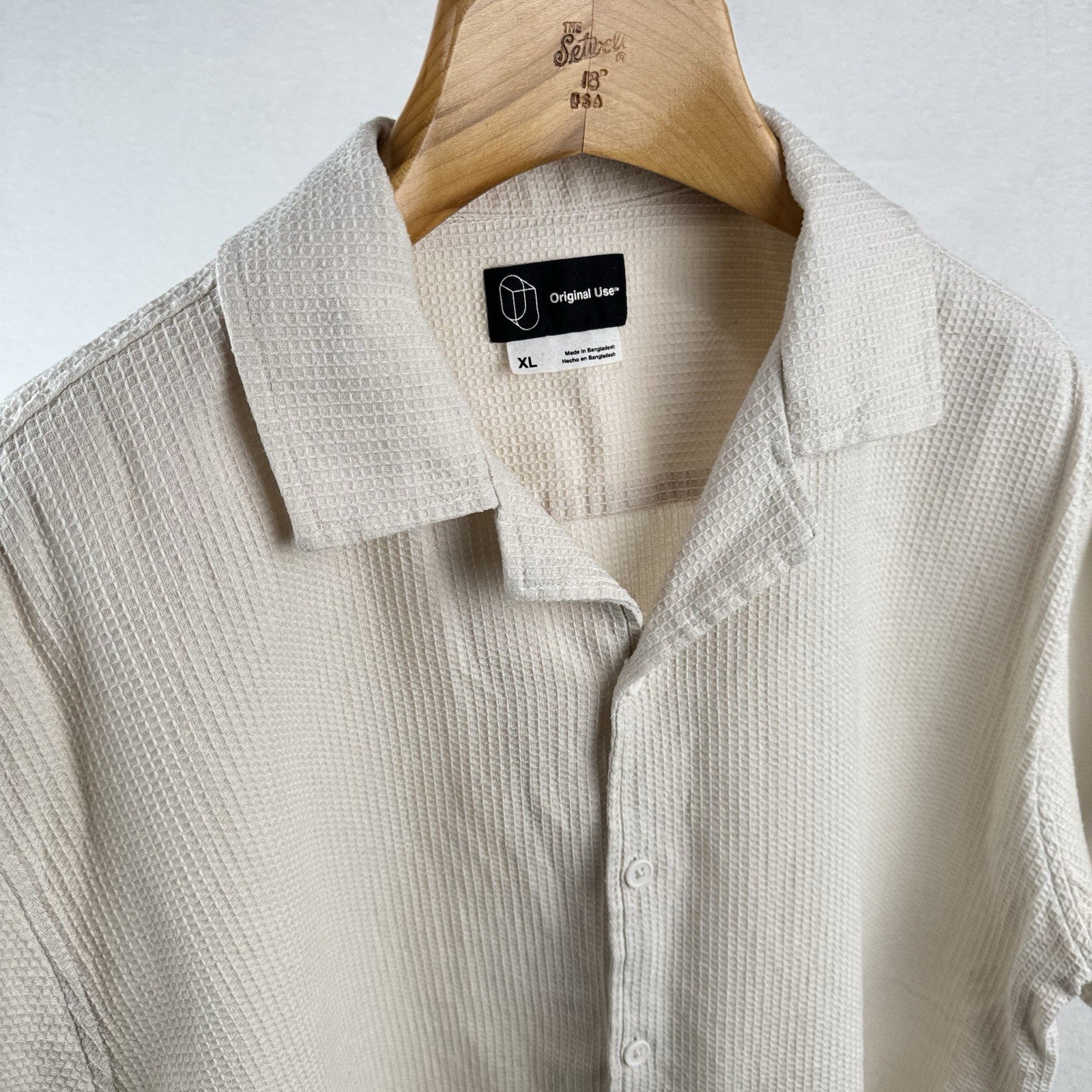 Original Use Waffle Knit Cream Men’s XL Camp Collar Button Up Resort Shirt