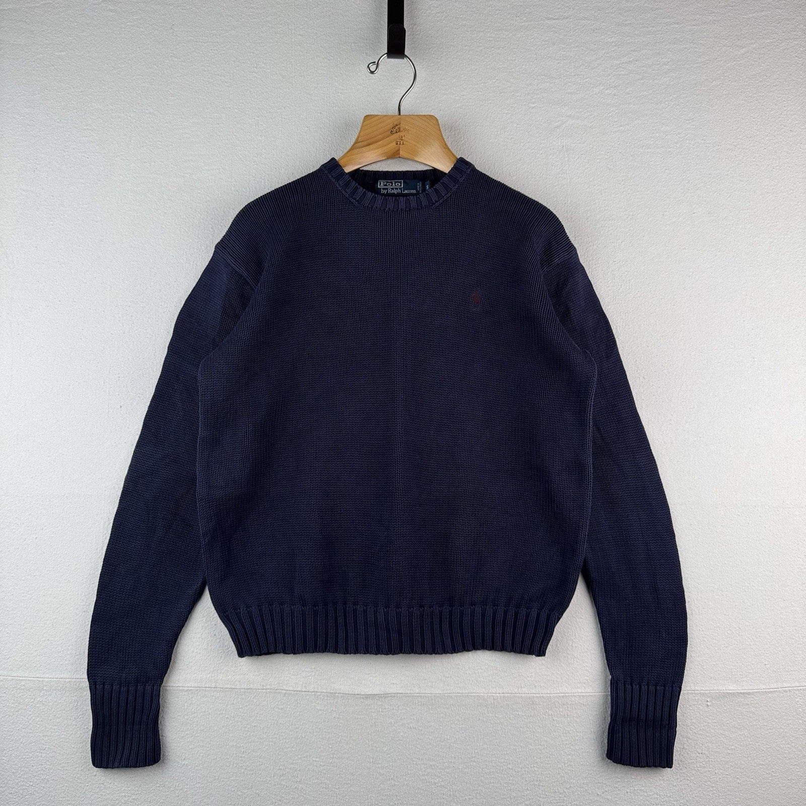 90's Vintage Polo Ralph Lauren Sweater Men's S Navy Blue Knit Crewneck Blue Pony