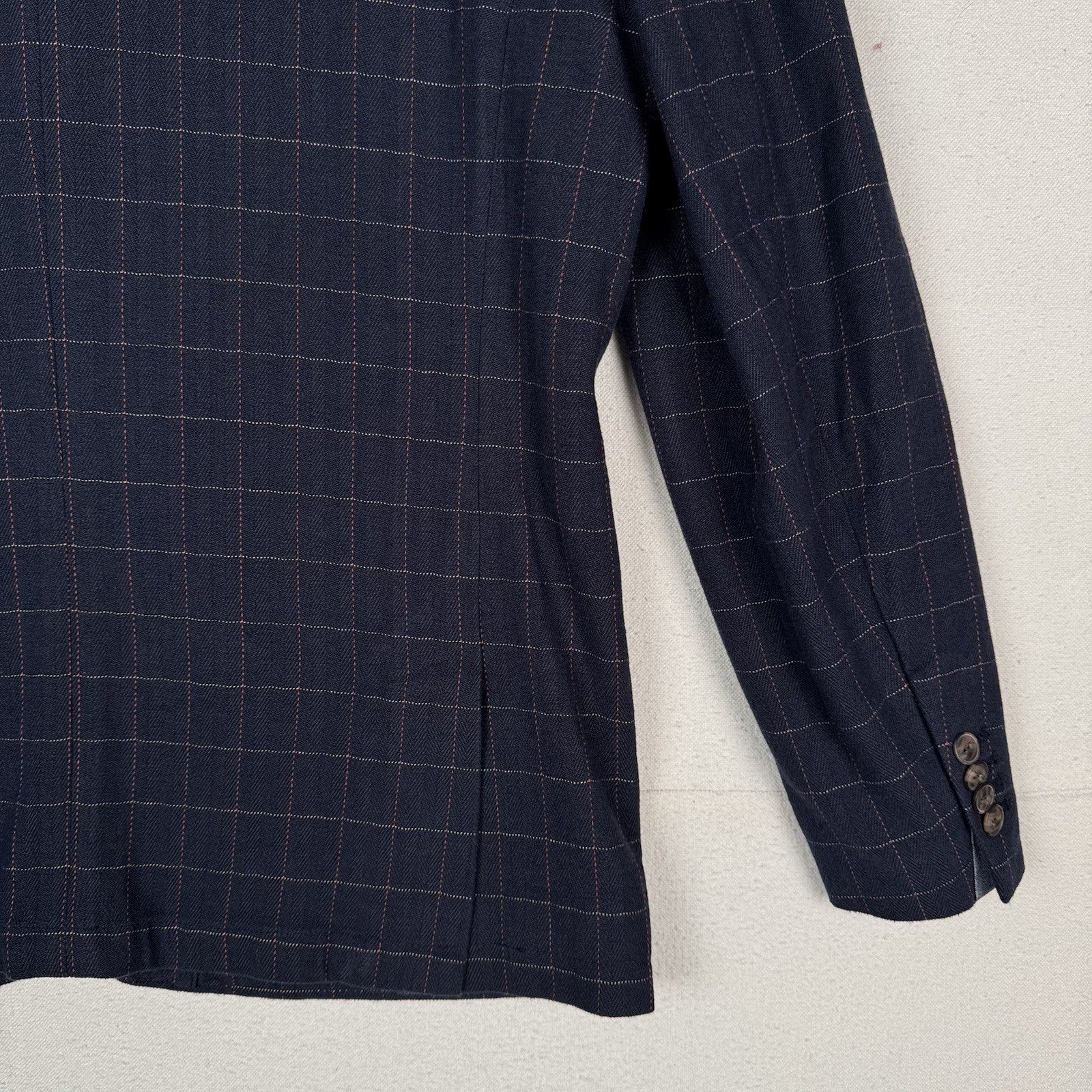 Jachs New York Blazer Mens Large Navy Windowpane Stretch Sport Coat 2-Button