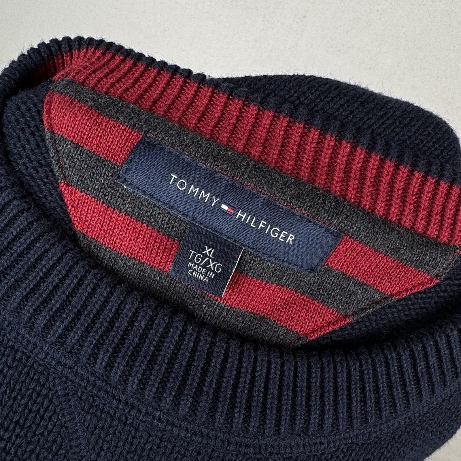 Vintage Tommy Hilfiger Men's Knit Cotton Navy Blue Crewneck Sweater XL