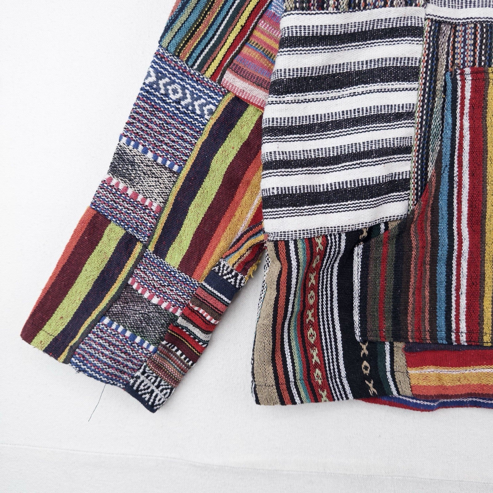 Vintage Patchwork Rug Baja Hoodie Full Zip Jacket Small Boho Festival