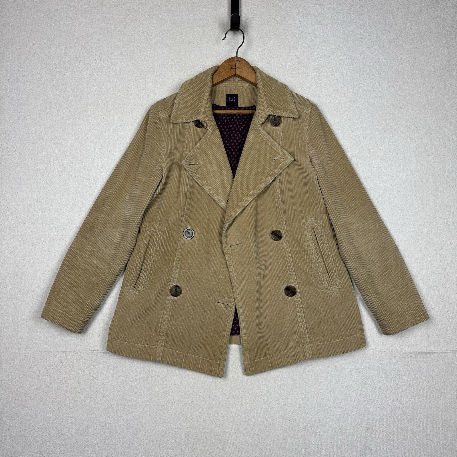 Gap Coat Jacket Womens S Double Breasted Corduroy Tan Beige
