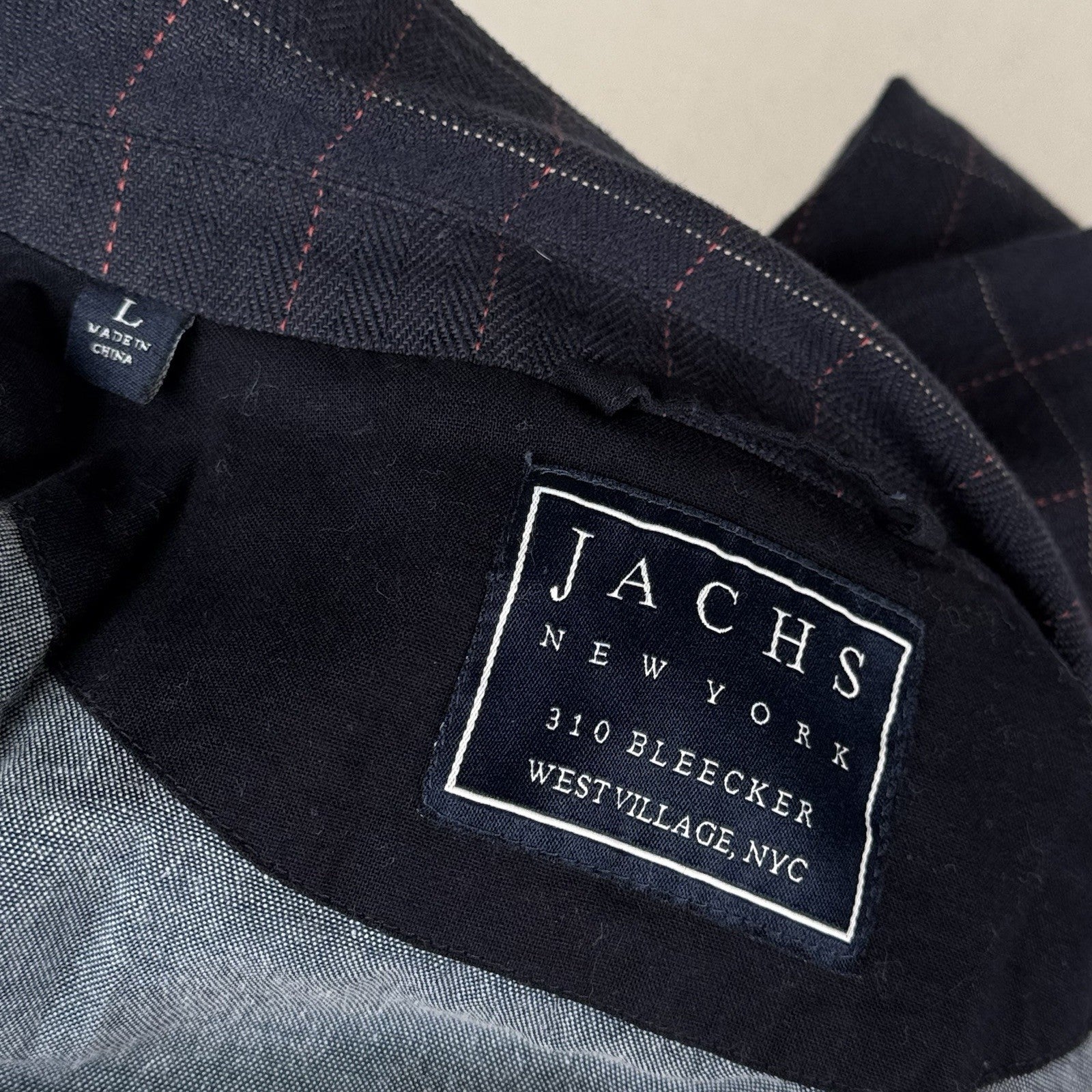 Jachs New York Blazer Mens Large Navy Windowpane Stretch Sport Coat 2-Button