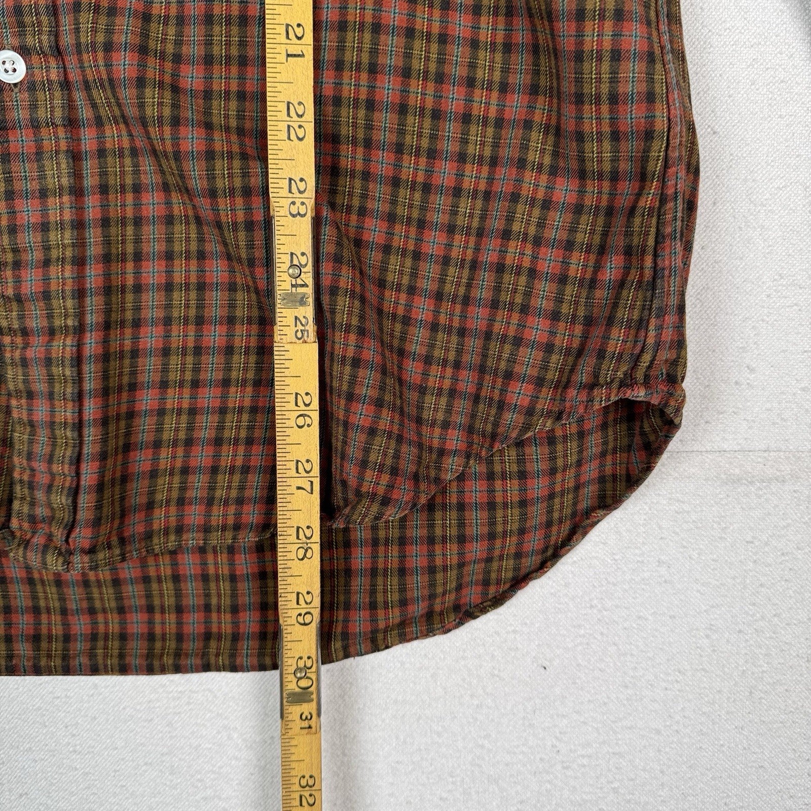 Vintage Ralph Lauren Classic Fit Mens S Plaid Check Cotton L/S Shirt Red Yellow