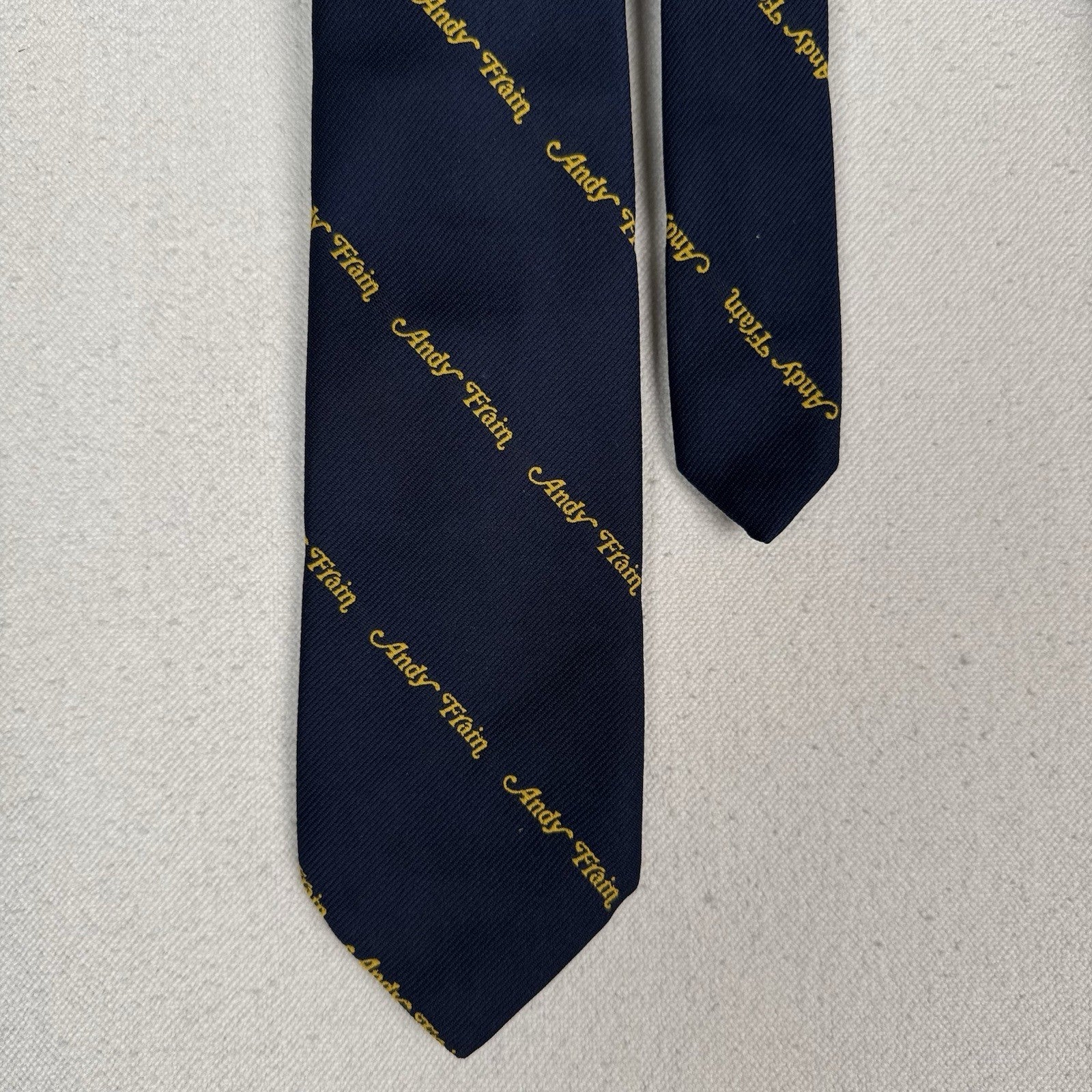 Vintage Andy Frain AF Services Necktie Blue Gold Spellout 56” Made In USA