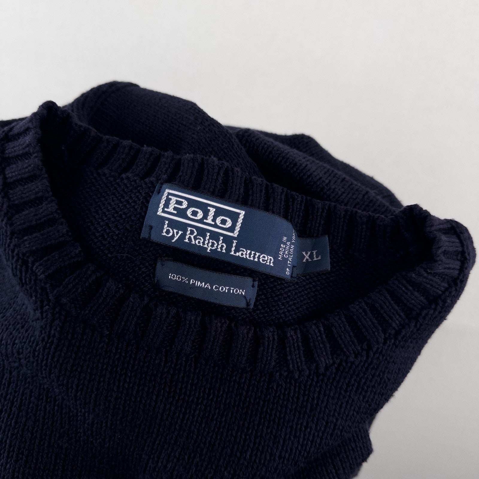 90's Vintage Polo Ralph Lauren Sweater Men's XL Navy Blue Crewneck Pima Cotton