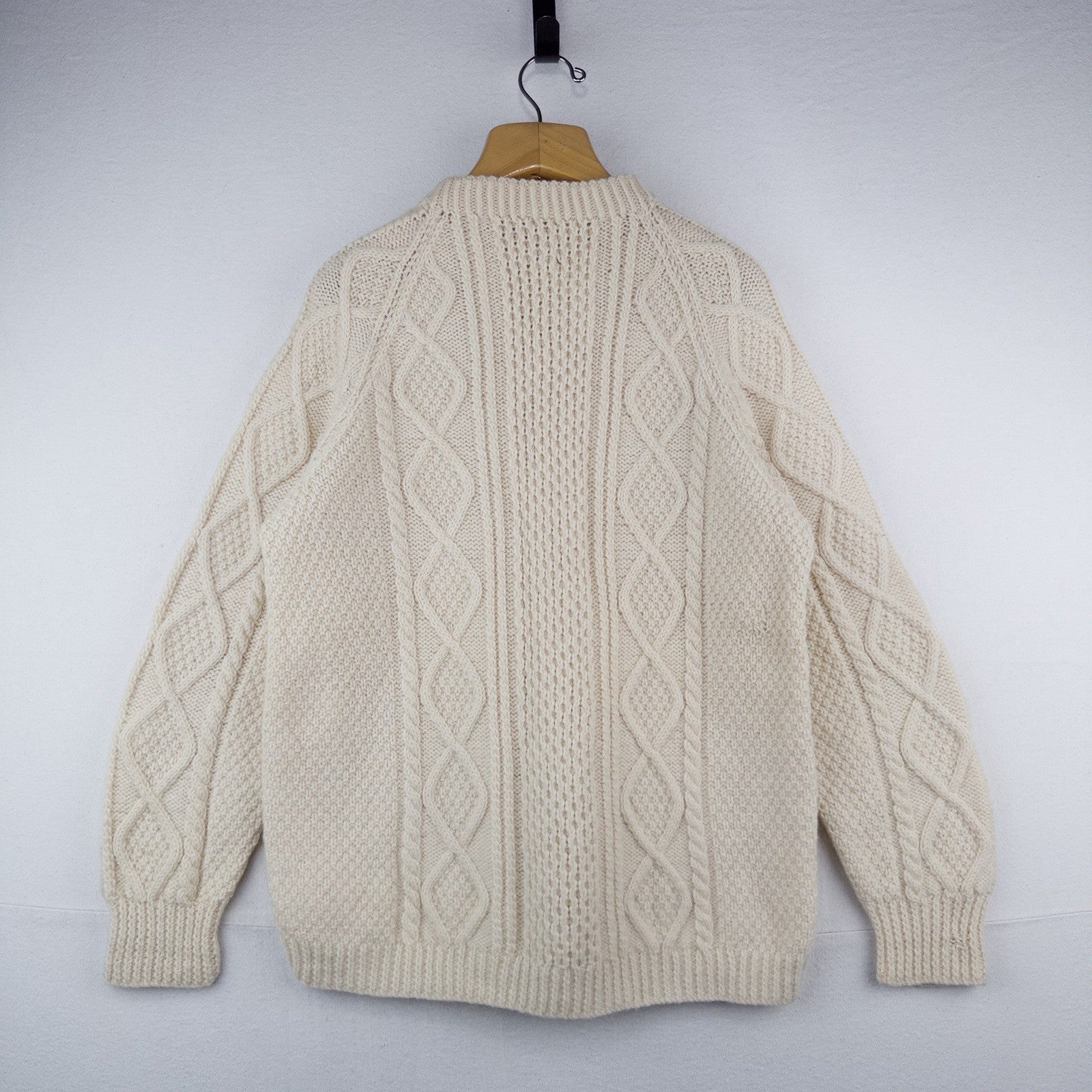Vintage Handmade Aran Fisherman Cable Knit Wool Sweater Men’s Large (42) Cream