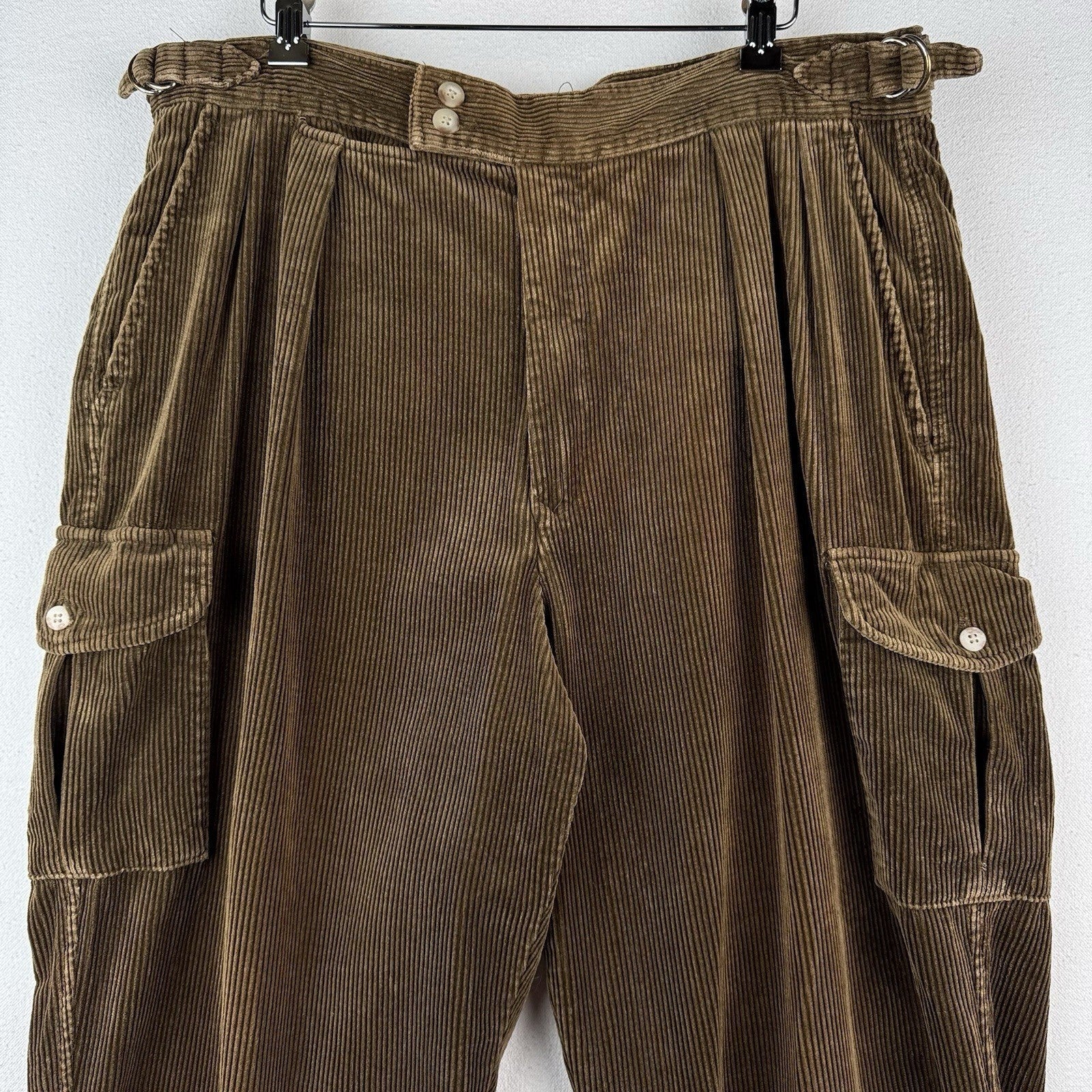 70's Vintage Polo Ralph Lauren 34x34 Corduroy Cargo Pocket Buckle Pants Made USA