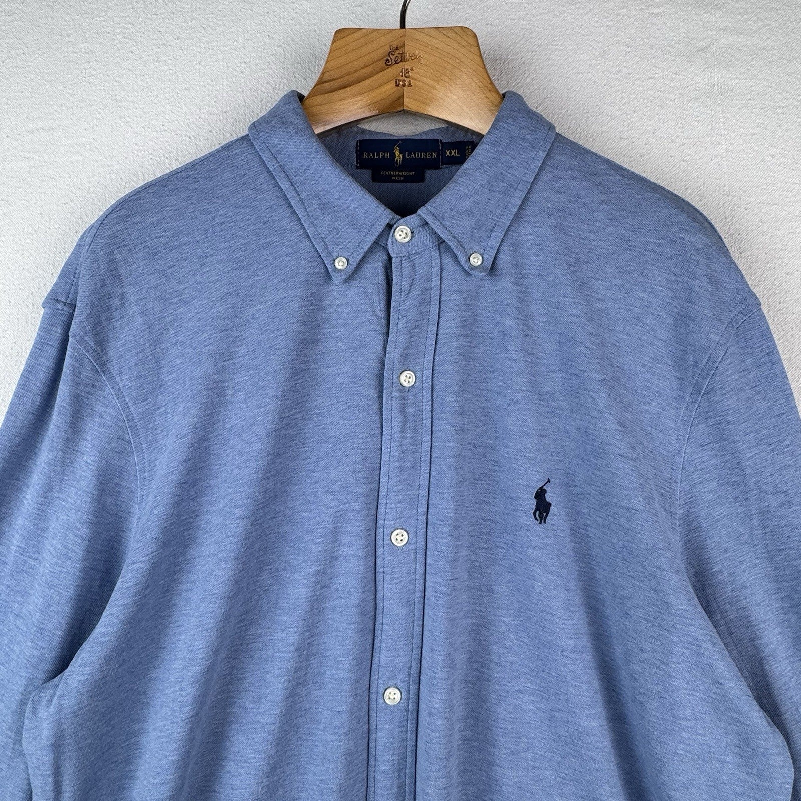 Polo Ralph Lauren Shirt Men’s 2XL Blue Featherweight Mesh Long Sleeve Button Up