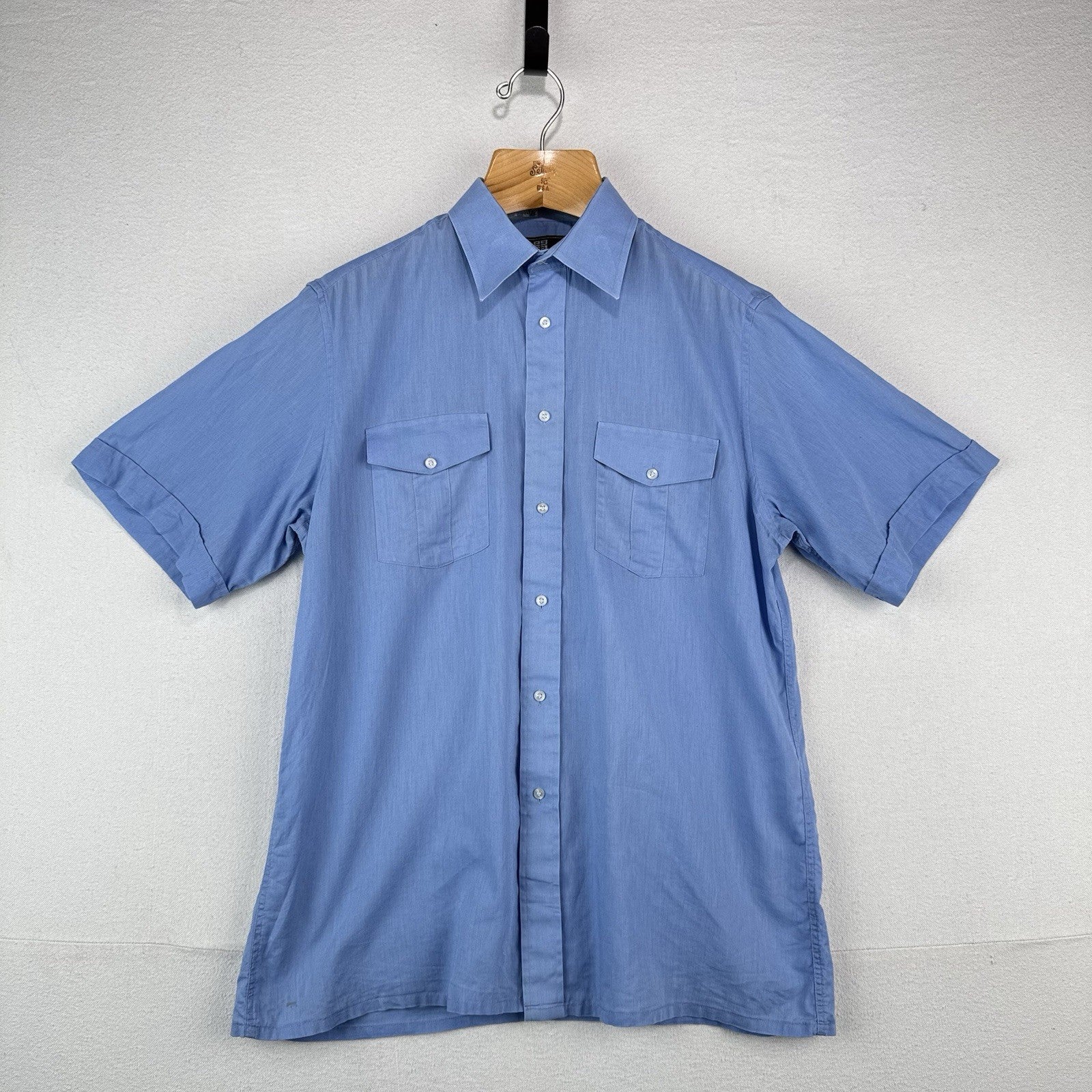 80’s Vtg Givenchy Monsieur Linen Blend Shirt Men's L Short Sleeve Button Up Blue