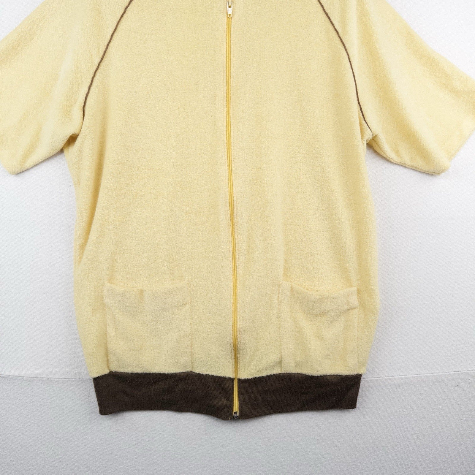 70s Vtg Jantzen Mens XL Yellow Terry Short Sleeve Zip Cabana Pool Shirt Made USA