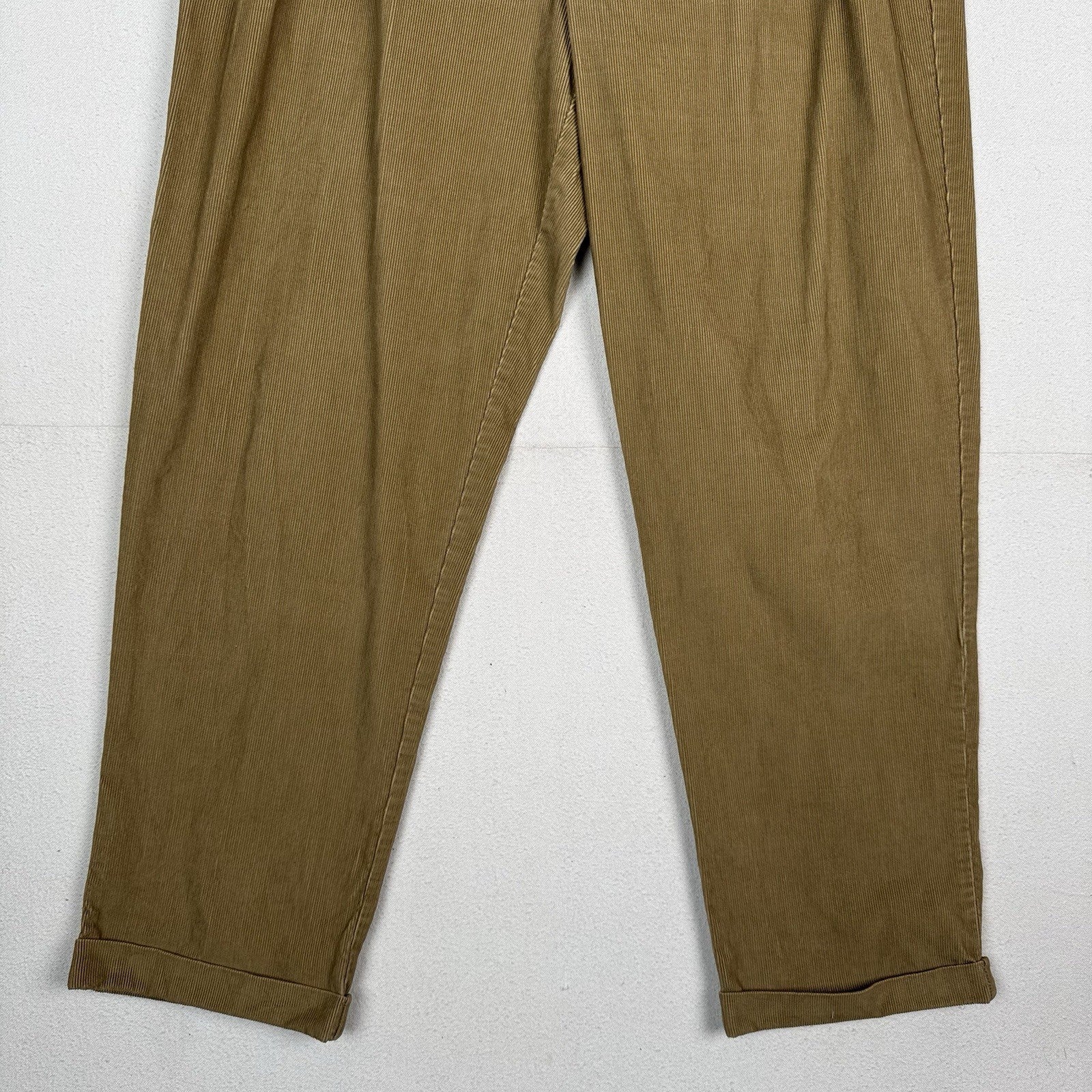 Vtg Lands' End Men’s Corduroy Fine Wale Pleated Front Cuffed Pants Khaki  38X30