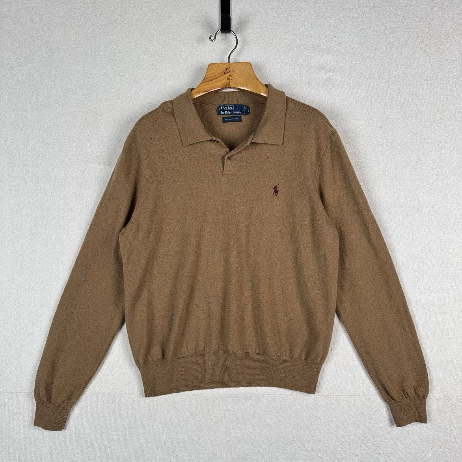 Polo Ralph Lauren Men’s XL Merino Wool Polo Sweater Camel Brown *Read