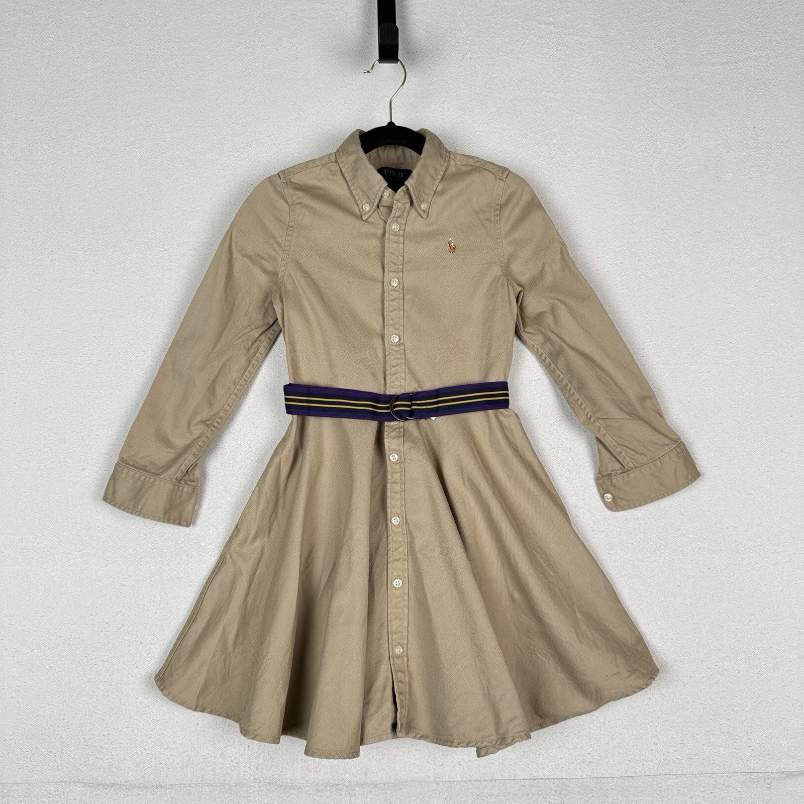 Polo Ralph Lauren Girls 6 Belted Cotton Chino Shirtdress With Pockets