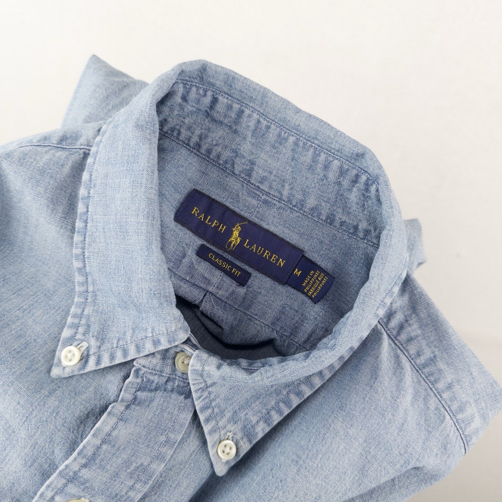 Ralph Lauren Men’s M Blue Chambray Long Sleeve Button Up Shirt Classic Fit