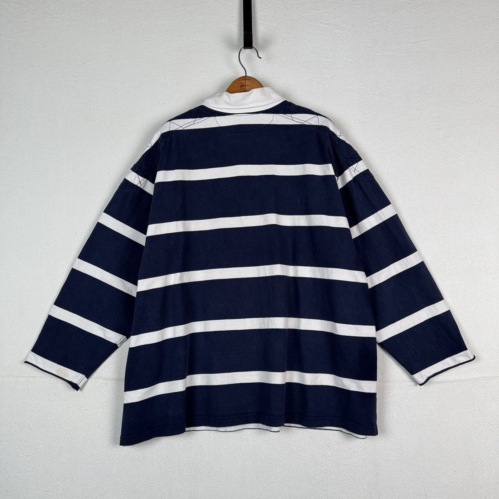 Polo Ralph Lauren Rugby Shirt 4XLB Blue White Quilted Elbow Patch *No Cuffs