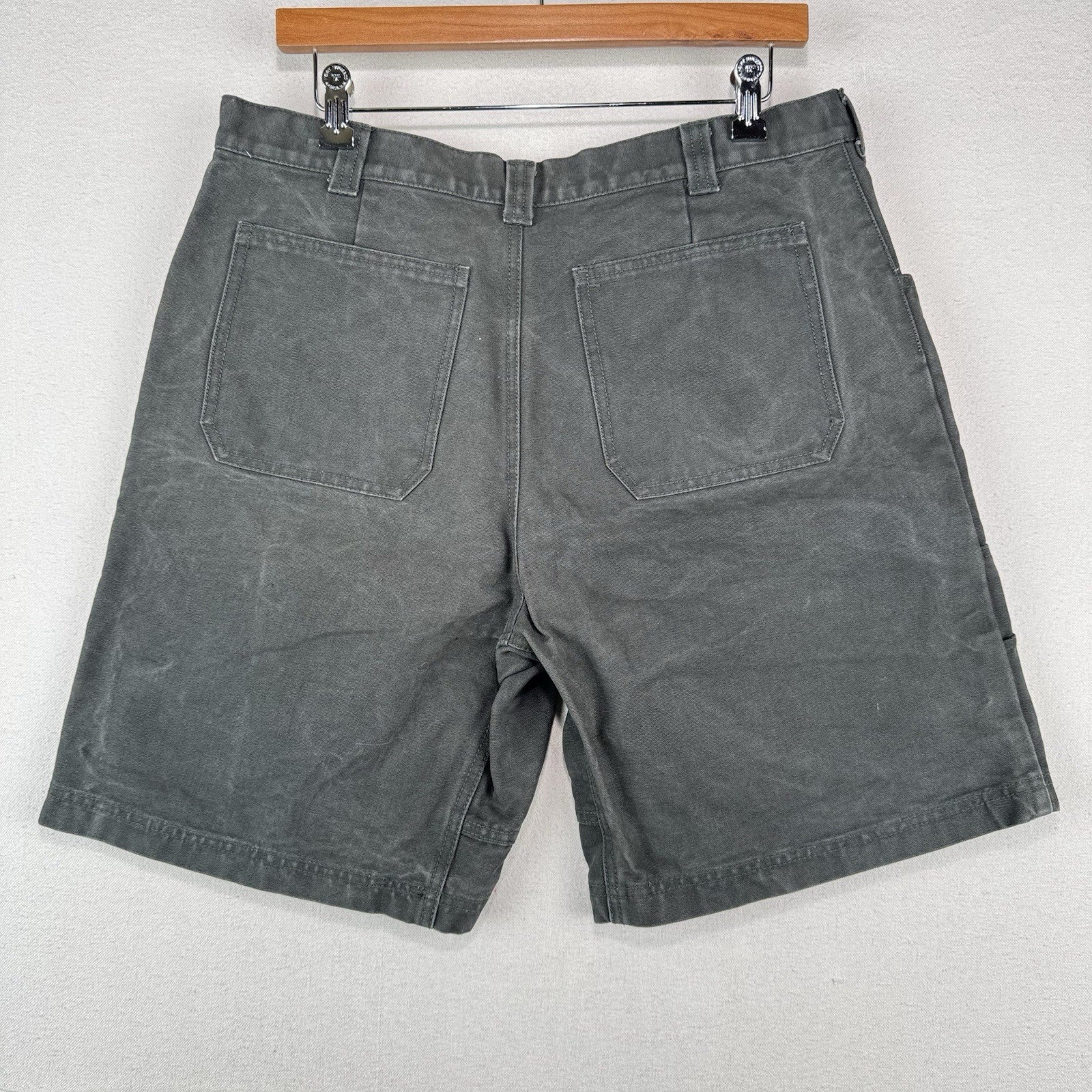 90s Vtg Double Knee Mens 36 (34x7) Canvas Faded Gray/Green Shorts Arborwear