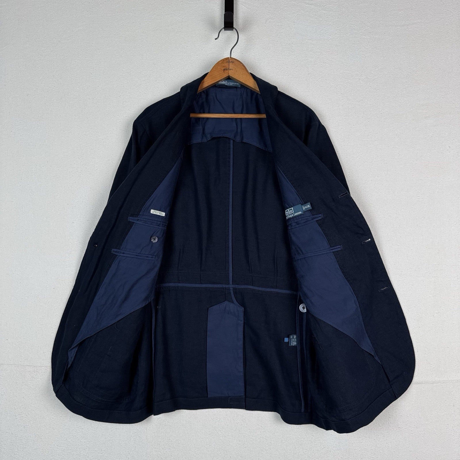 Polo Ralph Lauren Blazer Men 42R Navy Blue Linen Sport Coat Jacket Unstructured