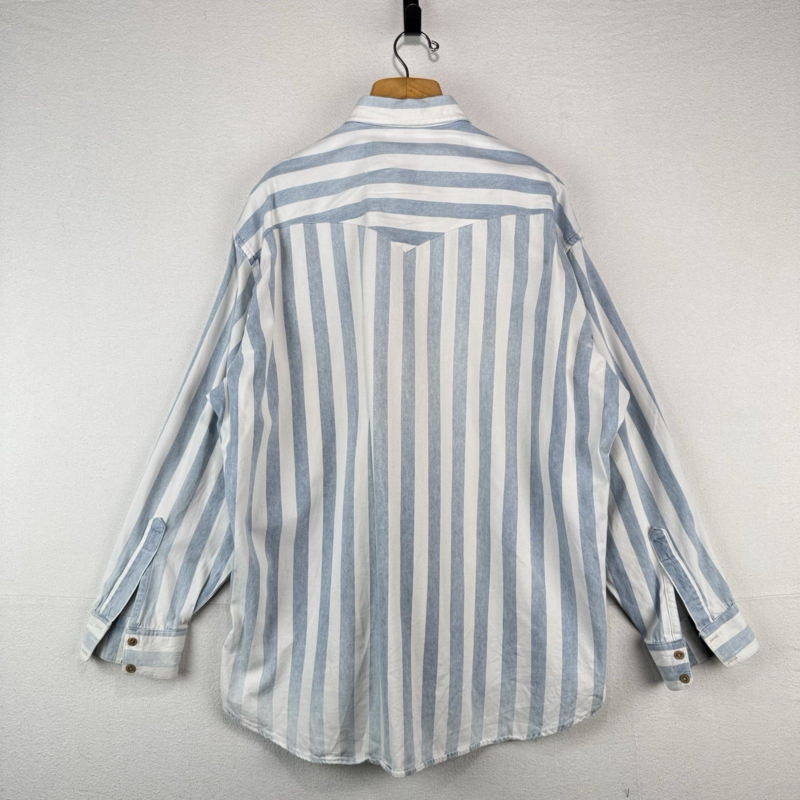 Vtg Ruddock Bros Western Denim Shirt Blue White Stripe Mens 2XL Made USA *Faded