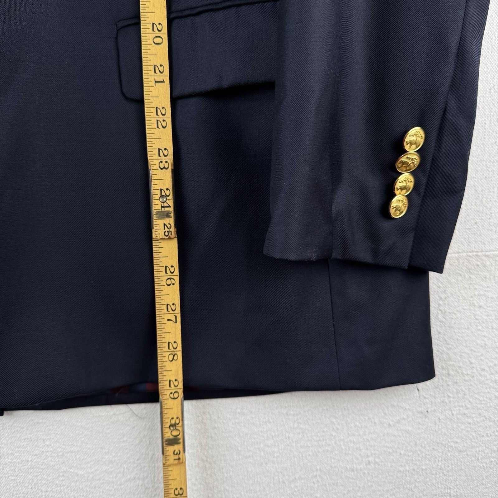 Brooks Brothers Navy Blazer Super 110 Wool Gold Buttons 46SH Sport Coat USA Made