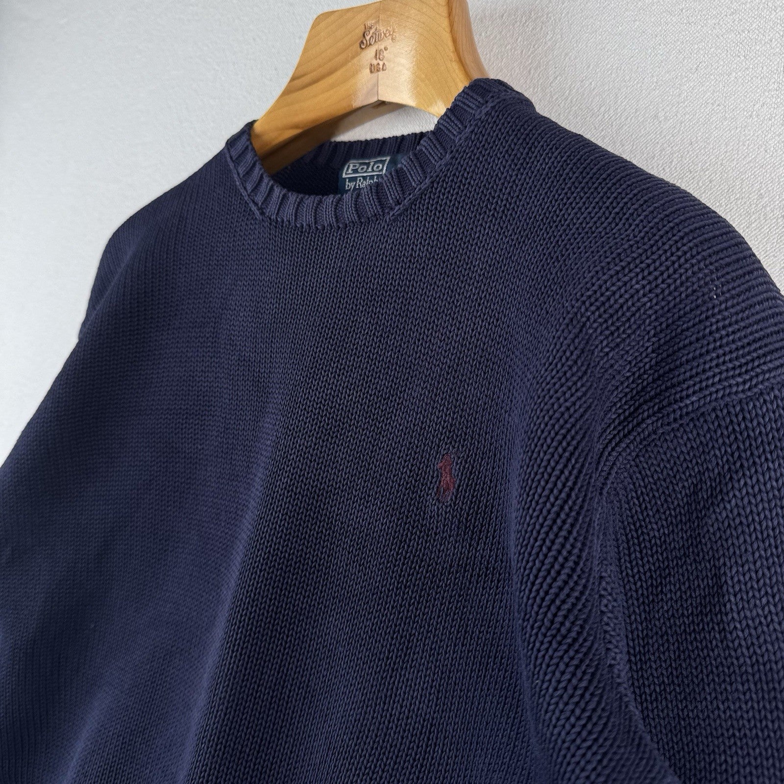 90's Vintage Polo Ralph Lauren Sweater Men's S Navy Blue Knit Crewneck Blue Pony