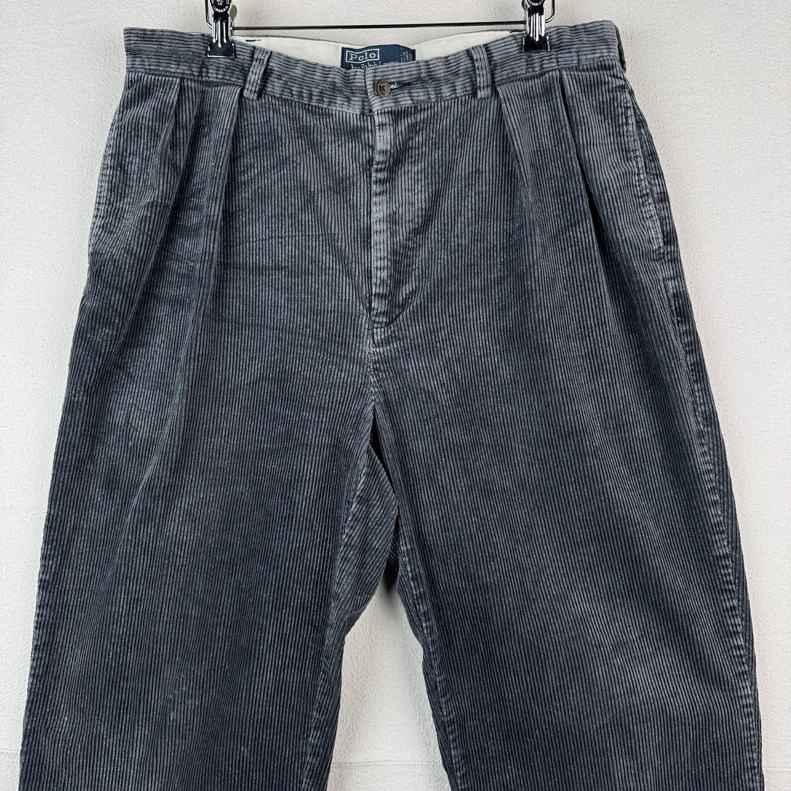 Vintage Polo Ralph Lauren Andrew Pant Men’s 36x32 Corduroy Pleated Classic Gray