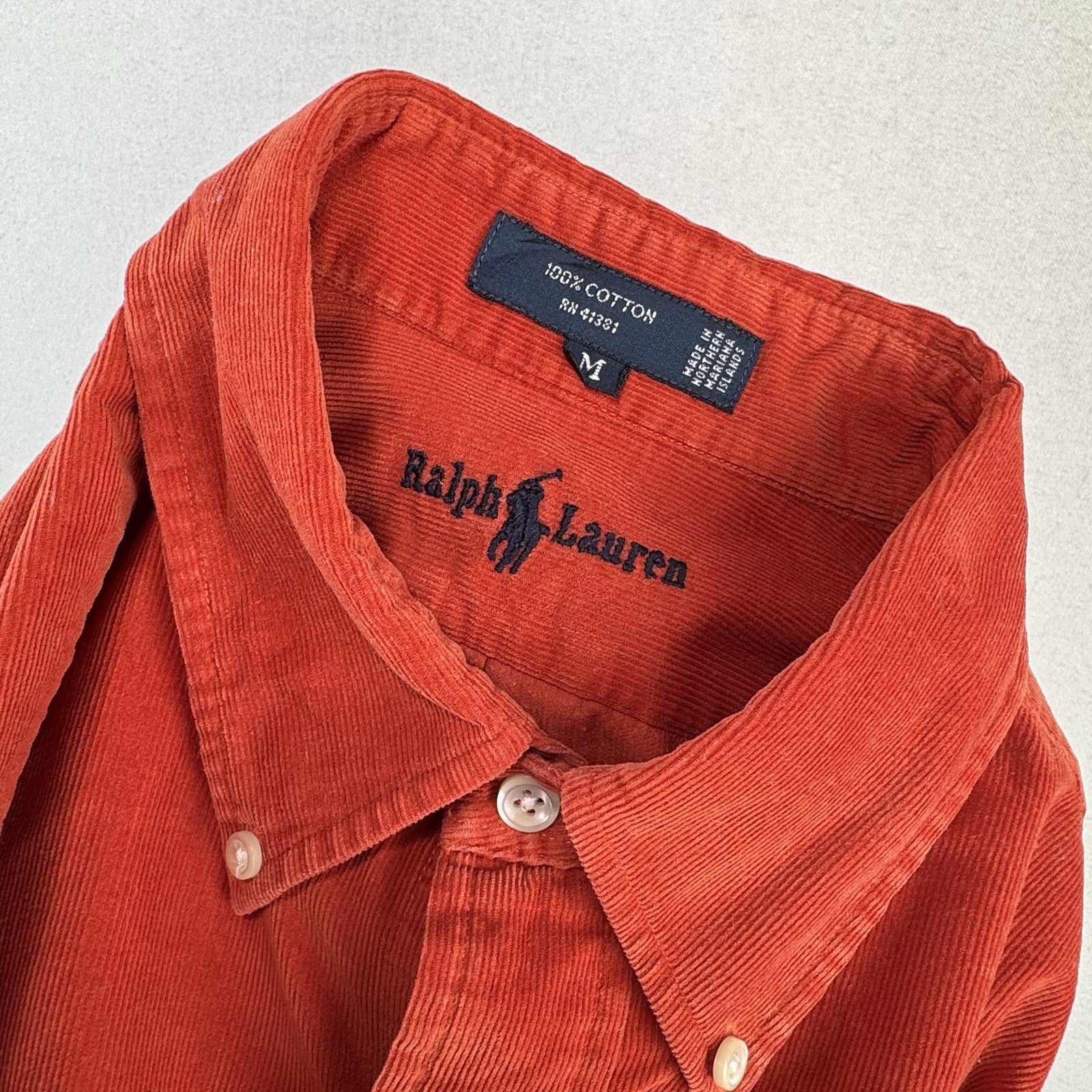 Ralph Lauren Blaire Button Down Corduroy Shirt Red Burnt Orange Men’s Medium