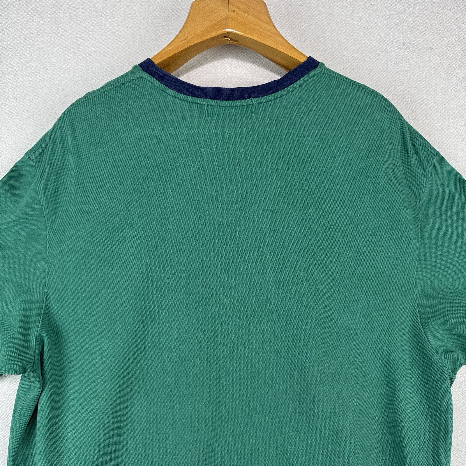 90's Vtg Polo Ralph Lauren Men's XL Green Ringer Crew Neck T-Shirt Pique Cotton
